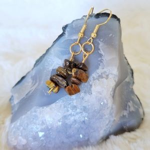 2 for $18🔥Natural Stone Brown Dangly Earrings Marble Effect Gold Boho Crystal